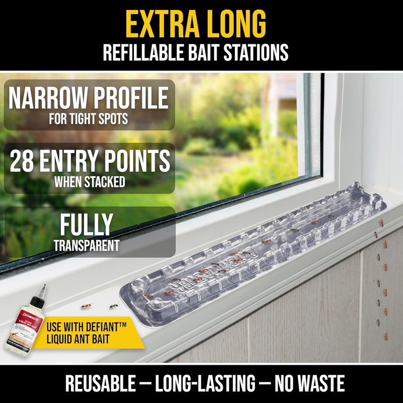 Catchmaster DEFIANT Extra Long Reusable Ant Traps Indoor (8 Pack) For Narrow Spaces – Liquid Ant Killer - Bait NOT Included - Stackable, Translucent Design – 28 Entry Points For Maximum Access - Image 2